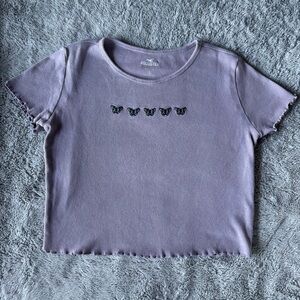 Hollister Lilac Butterfly Baby Tee Ribbed Y2K Fitted Crop Top S